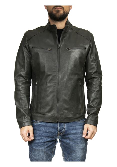 Dark green zip leather jacket PK BY PASKAL | 767NAPPA-NATUR